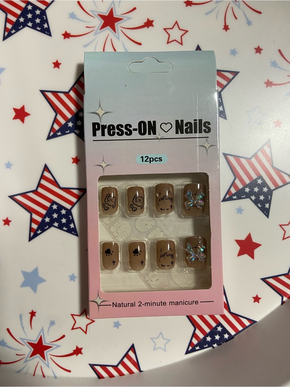 12pc Beige Decorative dog themed nails